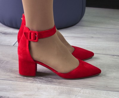 Туфли босоножки красные лодочки с ремешком и застежкой на широком каблуке эко за. . фото 4