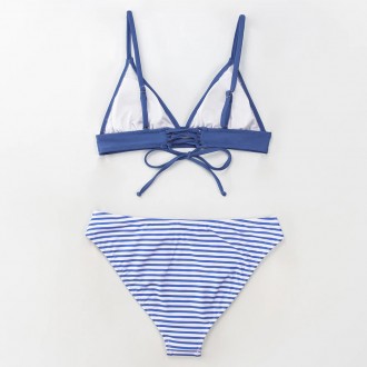 Раздельный сексуальный купальник CUPSHE бикини в синюю полоску с треугольными ча. . фото 7