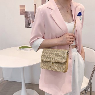 Женская Плетеная сумка с соломенной тканой текстурой . 
 Идеально дополнит любой. . фото 6