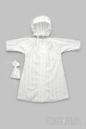 Крестильный набор для мальчика состоит из крестильной рубашки, шапочки и мешочка. . фото 1