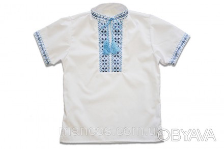 Вышиванка SmileTime для мальчика с коротким рукавом, голубой узор
Белая рубашка-. . фото 1