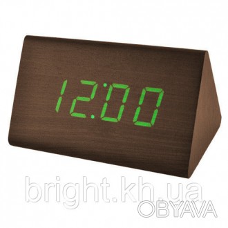 Часы сетевые VST-868-4 зеленые, (корпус коричневый) USB. . фото 1