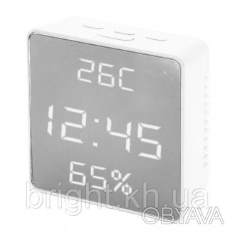Часы сетевые VST-887Y-6, белые, температура, влажность, USB. . фото 1