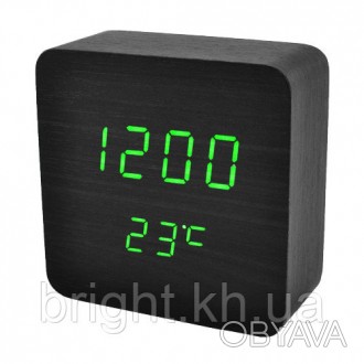 Часы сетевые VST-872-4, зеленые, (корпус черный) температура, USB. . фото 1