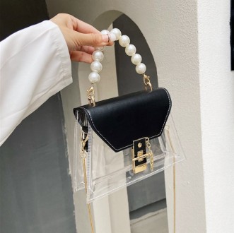 Эксклюзивная прозрачная сумка с цепочкой и бусинками в виде крупного жемчуга. Ид. . фото 9