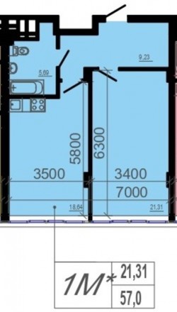 Продается 1-комнатная квартира свободной планировки в ЖК Фаворит с окнами во дво. . фото 6