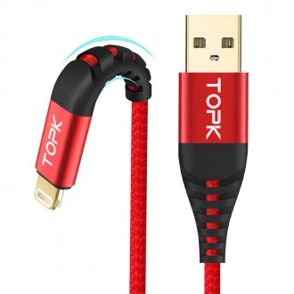 Кабель синхронизации Topk USB (TK42C-VER2) Llightning Red 1m 3A нейлоновый заряд. Киев. фото 1 Кабель синхронизации Topk USB (TK42C-VER2) Llightning Red 1m 3A нейлоновый заряд. Киев. фото 1