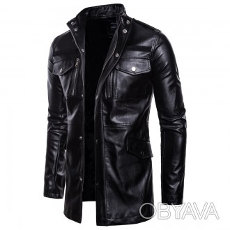 Куртка кожаная удлиненная мужская AOWOF
Черная куртка в байкерском стиле с практ. . фото 1