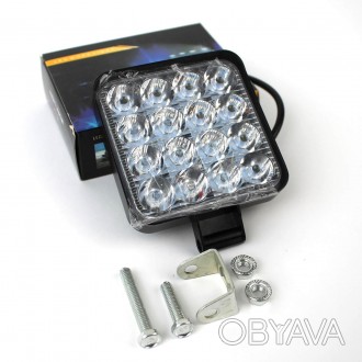 Фара LED квадратная 48W 6000K (16 диода) (8.5см х 8.5см х 1.5см) Mini Светодиодн. . фото 1