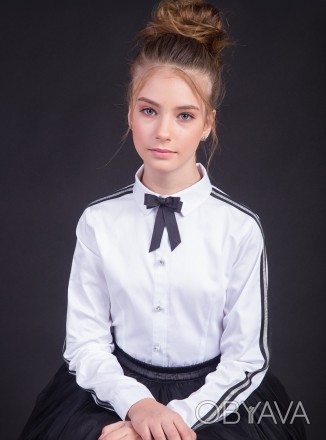 Нарядная блузка-рубашка с длинным рукавом и отложным воротником. Модель интересн. . фото 1