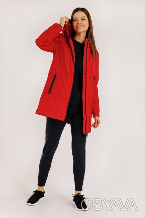 Весенняя куртка женская Finn Flare удлиненная с капюшоном красная цвета из матер. . фото 1
