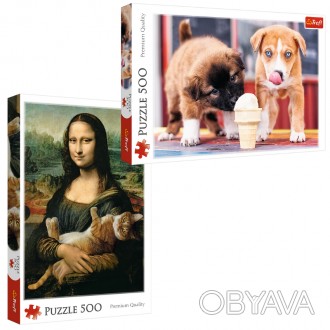 Пазли - (500 + 500 елм.) - "Мона Ліза і дрімаюче кошеня" + "Час для морозива" | . . фото 1