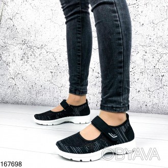  
Мокасины женские Lora черные на липучке из обувного текстиля | Балетки женские. . фото 1