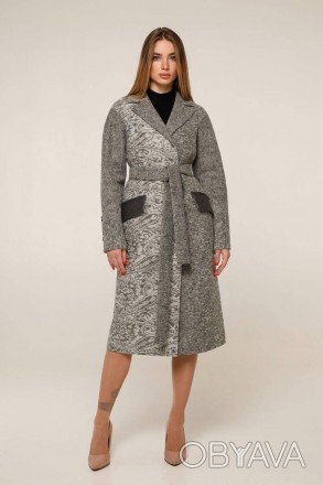 Пальто женское однобортное демисезонное, выполненное из двух тонов шерстяной тка. . фото 1