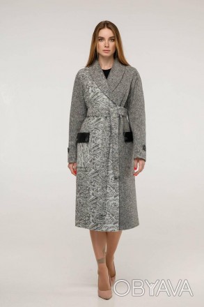 Пальто женское двубортное демисезонное, выполненное из двух тонов шерстяной ткан. . фото 1