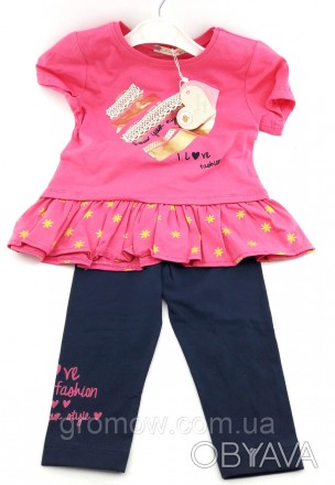 
Турецький трикотажний костюм для дівчинки. Нанесений малюнок на кофті та штанах. . фото 1