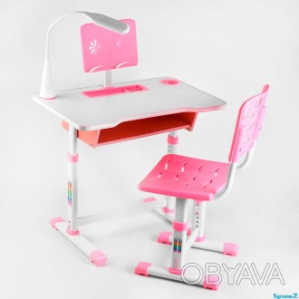 Парта со стульчиком C 44557 розовая лампа USB, регулируемая высота и угол наклон. . фото 1