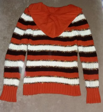 Продам женскую тёплую кофту вязанную - цвет оранжевый с белым и коричневым оттен. . фото 5