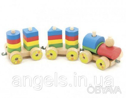 Деревянная игрушка "Паровозик" состоит из локомотива и двух вагонов. На вагонах . . фото 1