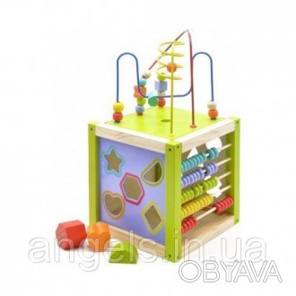 Развивающая игрушка "Куб универсальный". Включает 4 игры: "Лабиринт", "Счеты", с. . фото 1