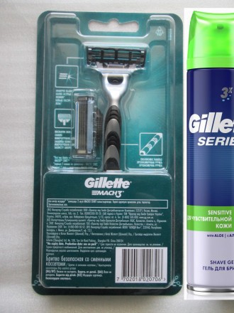 Набір для гоління, бритва Gillette Mach 3 + 2 касети, гель для гоління Gillette . . фото 8