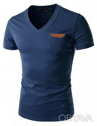 Летняя мужская голубая футболка с коротким рукавом. Материал: трикотаж. На карма. . фото 1