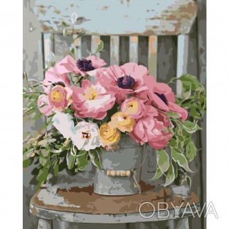 Набір для розпису по номерах VA-1372 "Букет квітів на стільці", розміром 40х50 с. . фото 1