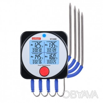 Термометр для гриля (м'яса) 4-х канальний Bluetooth, -40-300 ° C WINTACT WT308B
. . фото 1