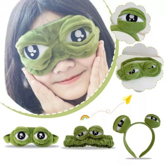 
Комплект повязка, обруч и маска для сна Лягушонок Пепе 3D (Жабка, лягушка, жаба. . фото 7