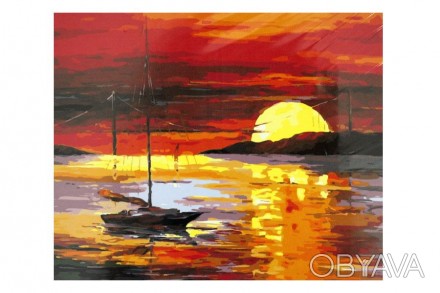 Картина по номерам на дерев'яному панно 40*50см Захід сонця на морі ООПТ в короб. . фото 1