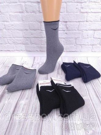 Носки махровые для подростков. Однотонные носки с небольшым принтом сбоку от тур. . фото 1