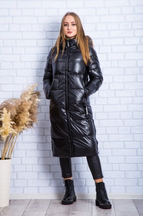 
Стильная женская зимняя куртка-пальто черного цвета. Ткань куртки плотная, "беб. . фото 2