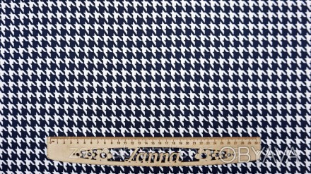 Ткань французский трикотаж цвет темно-синий и молочный "Гусиная лапка"
. . фото 1