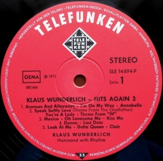 Klaus Wunderlich – Hits Again 3.
Лейбл: Telefunken – SLE 14 694-P, . . фото 3
