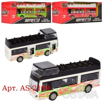 Автобус AS-2199 АвтоМир, 1:32, металл, инер-й, 13см, рез.колеса, 3вида, в кор-ке. . фото 1