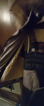 Зимний костюм детский, для мальчика, куртка с капюшоном и желеткой из овчинки,бр. . фото 5