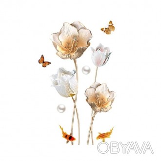 
Велика інтер'єрна наклейка з тюльпанами і метеликами.
Розмір в готовому вигляді. . фото 1