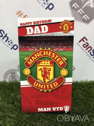 Поздравительная открытка с символикой ФК Манчестер Юнайтед

Надпись внутри отк. . фото 1