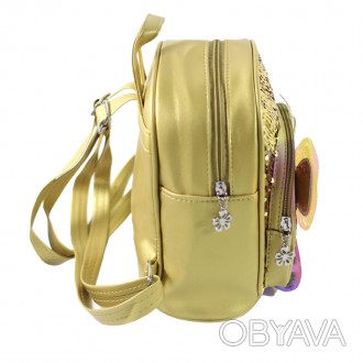 Детский рюкзак Lesko 0817 Золотые паетки Butterfly дошкольный для девочек. . фото 1