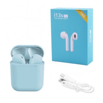 Беспроводные bluetooth наушники i13S ProStar 5.0 с кейсом. Цвет: голубой. Белая Церковь. фото 1