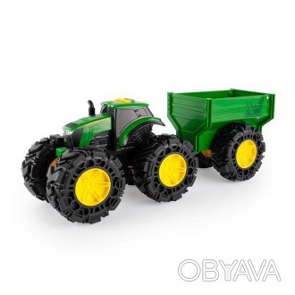 Игрушечный трактор John Deere Kids Monster Treads с прицепом и большими колесами