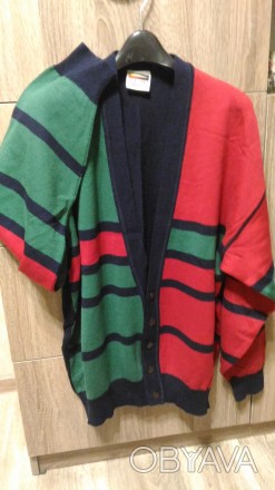 Продам мужской кардиган сине-зелено-красного цвета, 50% шерсти. На размер 50-52 . . фото 1