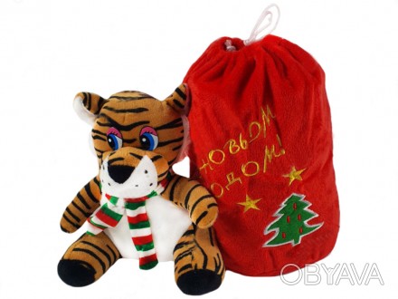 Мягкая игрушка Тигр с мешком для подарков 15 см символ 2022 года продается оптом. . фото 1