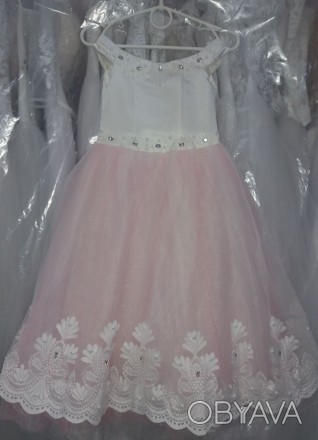 Детское нарядное платье "Линта" (кремово-розовое) - моднейшее пышное к. . фото 1
