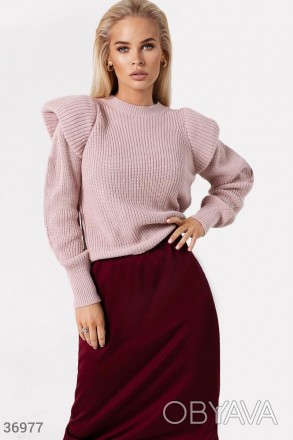 Доступные размеры: ун Розовый свитер с вязанным узором. Главная особенность моде. . фото 1