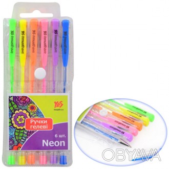 Ручки гелевые YES "Neon", неон, набор, 6 шт.. . фото 1