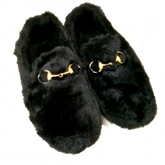 Тапочки мокасины женские черные с мехом.
Домашняя обувь в интернет-магазине Modn. . фото 4