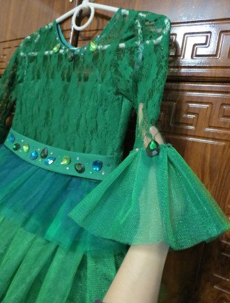 Зеленое детское пышное платье "Ёлочка"  - детское нарядное платье на у. . фото 7
