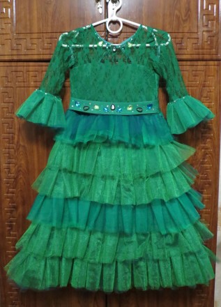 Зеленое детское пышное платье "Ёлочка"  - детское нарядное платье на у. . фото 2