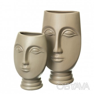 Керамическая ваза в виде маски бежевого цвета.. . фото 1